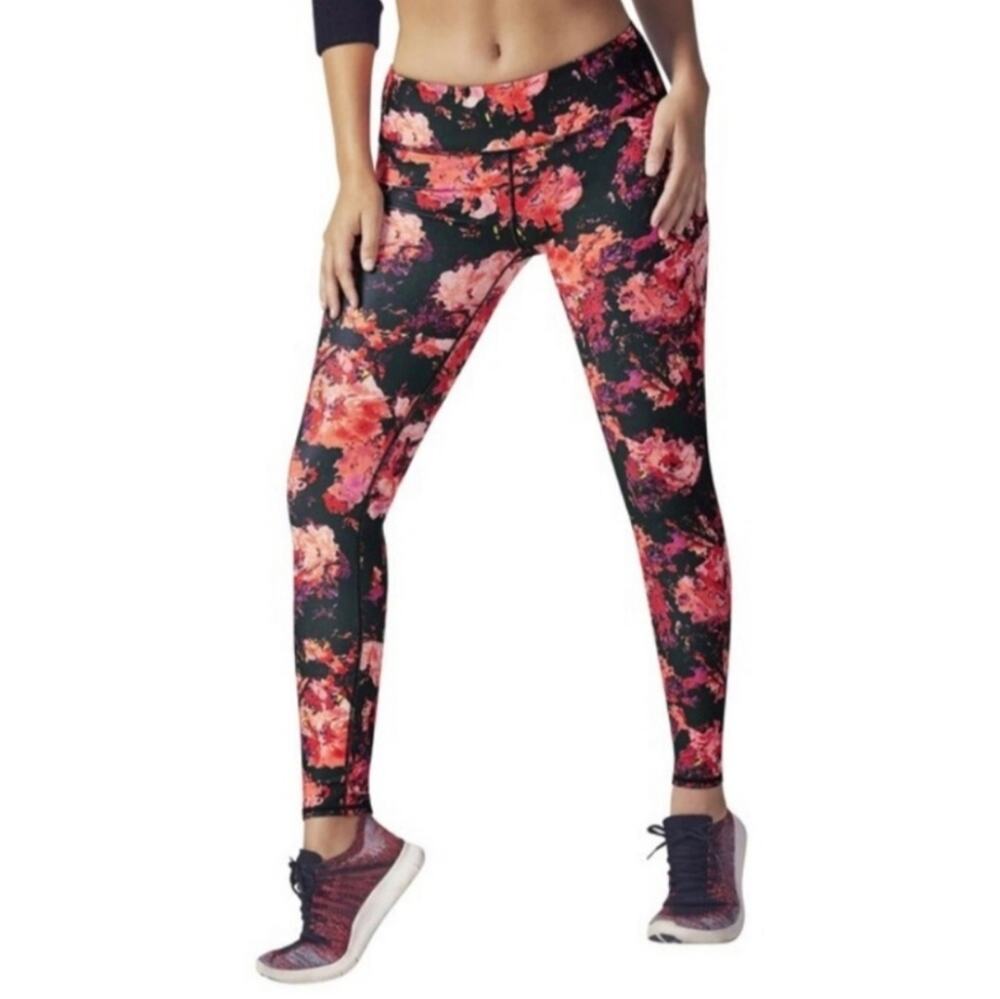 Fabletics NWT Salar Floral Leggings UPF 50+ XS Black Full Length Athletic
